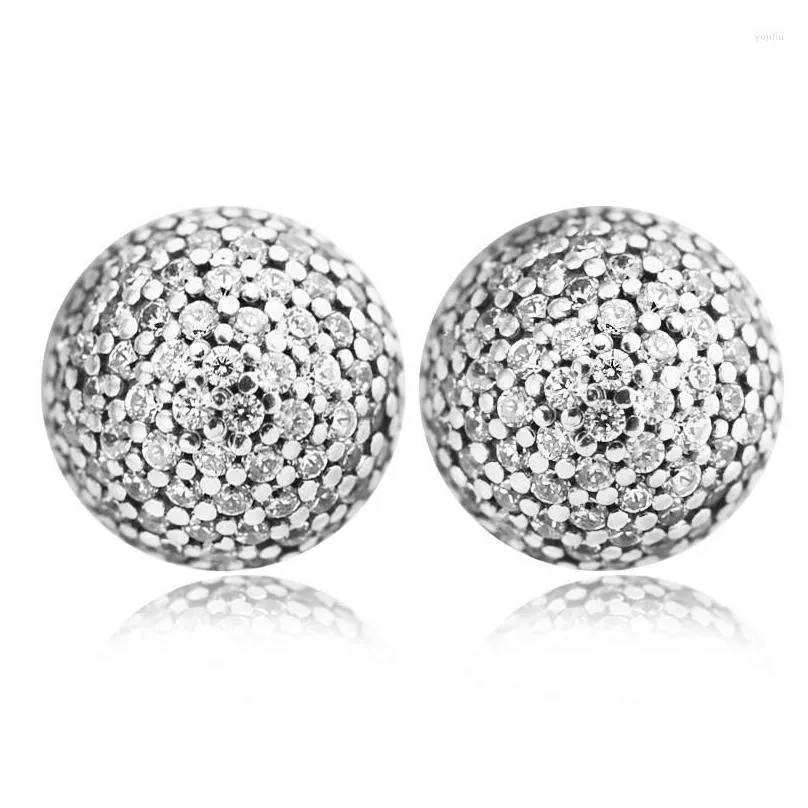 Stud Earrings Pave Drops Silver For Women Clear Crystals Gift Lover Sterling Jewelry Accessories 2023