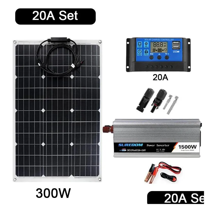 Solar Panels 1500W Power System Inverter Kit 600W Panel Battery  Complete Controller Home Grid Camp Phone 221104 Drop Delivery Dh0Sp