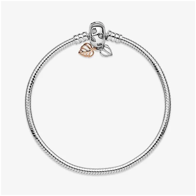 Fallen leaves Clasp Charm Bracelet for 925 Sterling Silver Snake Chain Bracelets for Women Girlfriend Gift Hand chain designer Jewelry with Original