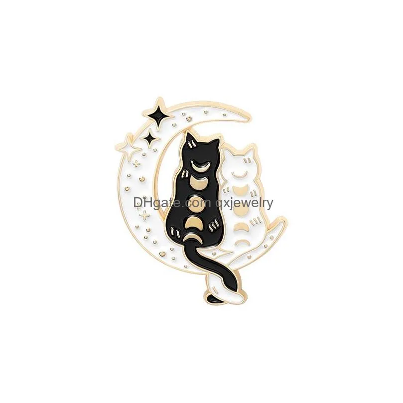 Pins, Brooches Pin For Women Men Kids Moon Black Cat Enamel Fashion Dress Coat Shirt Demin Metal Brooch Pins Badges Promotion Gift Wh Dhdva