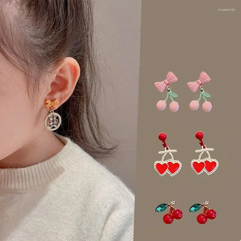 Backs Earrings Cute Girls Cartoon Flower Bear Holeless Ear Clip Earring Pins For Women Clips Children Student Jewelry Accessories