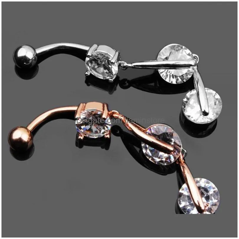 Navel Bell Button Rings for Body Stainless Steel Women Waterdrop Dangle Piercing Belly Crystal Rings Gold Silver Color