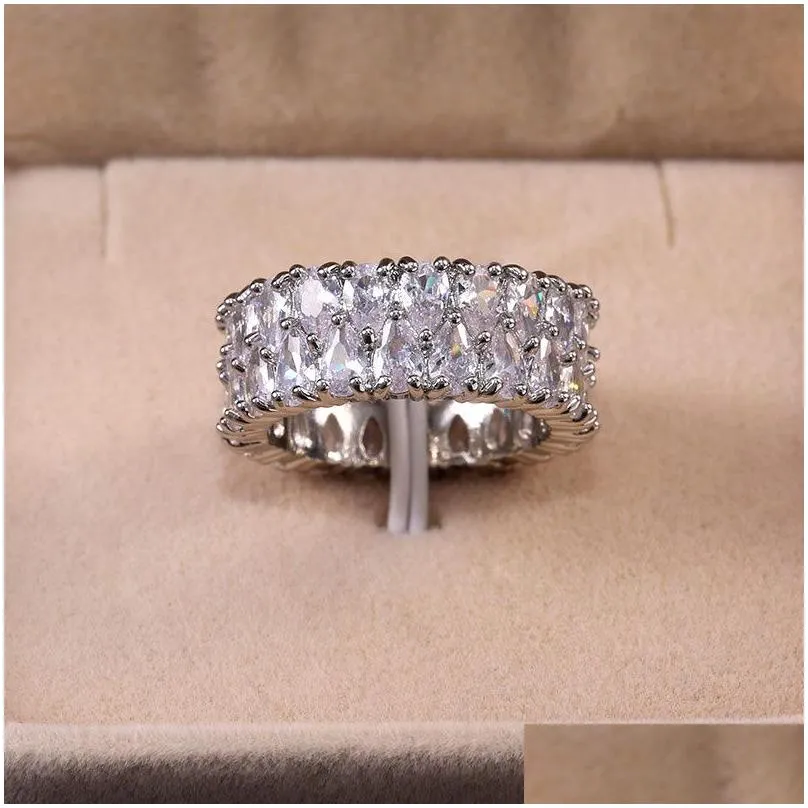 Moissanite Diamond Gemstone Wedding Rings For Women Men Inlay CZ Zircon Lovers Engagement Rings Party Gifts Fine Jewelry