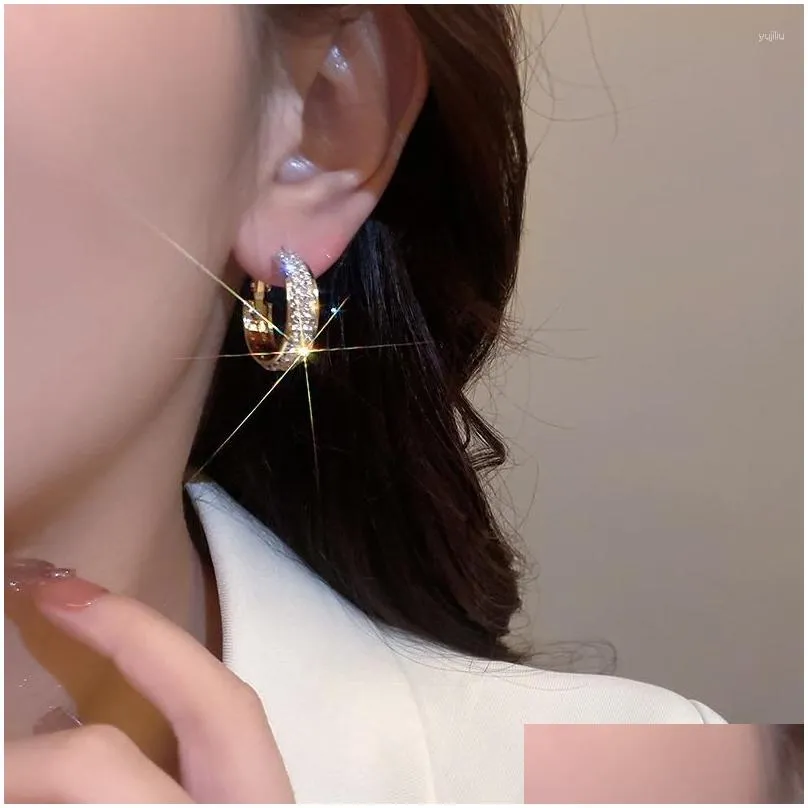 Dangle Earrings 2023 Delicate Shiny Zircon Hoop Golden Silver Colour Women`s Personality Fashion Wedding Jewelry Birthday Gift