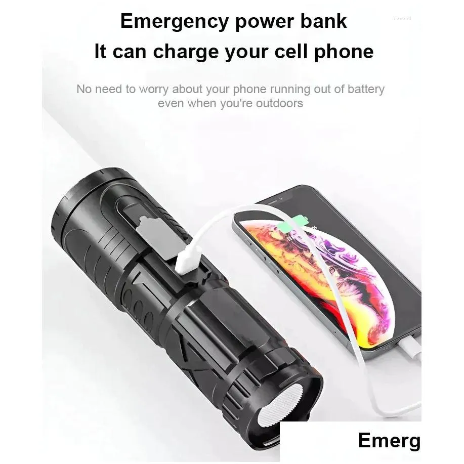 Flashlights Torches LED White Laser Zoom USB Rechargeable Small Handheld Light For Outdoor Emergency Camping