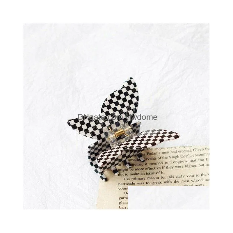 Hair Accessories Mutiple Color Vintage Pvc Checkerboard Claws Butterfly Elegant Women Plaid Barrette Drop Delivery Baby, Kids Maternit Dhwbf