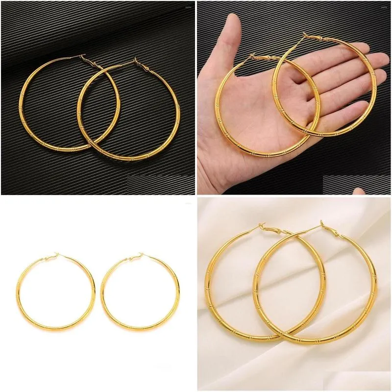 Hoop Earrings PAIR OF BIG GOLD PLATED LARGE CIRCLE CREOLE CHIC HOOPS GIFT UK