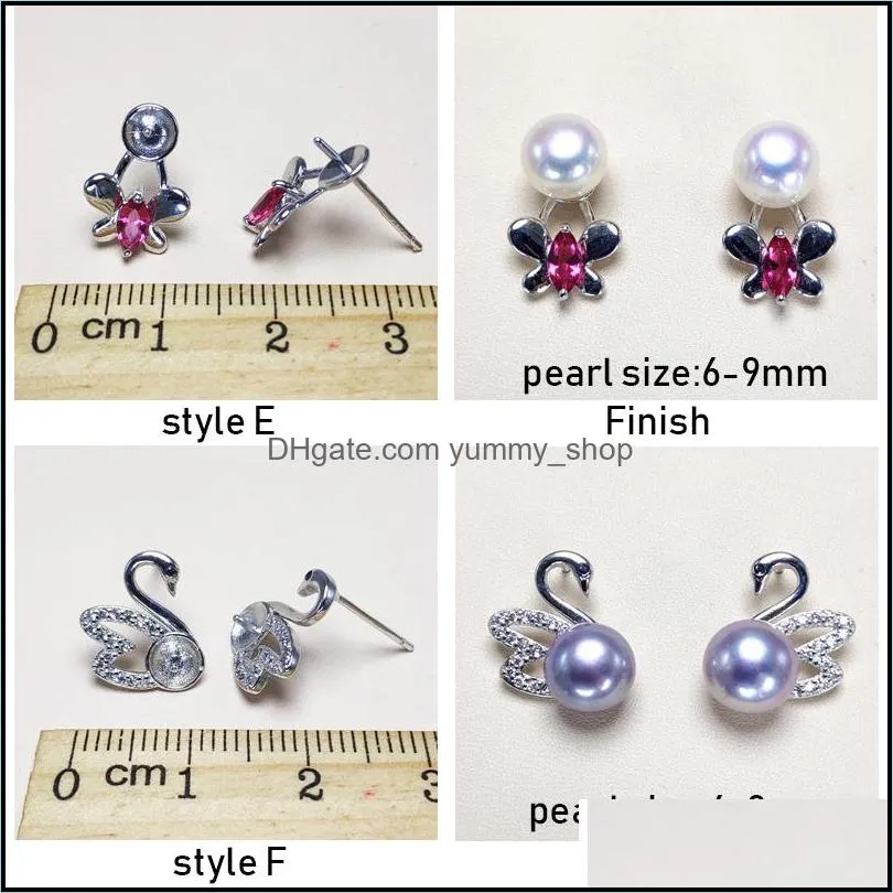 Jewelry Settings Wholesale Pearl Stud Earrings S925 Sier Earring Diy For Women Flower Zircon Girl Gift 12 Drop Delivery Dhgarden Dhvxq
