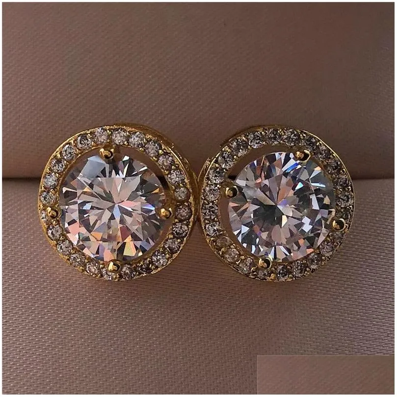 Stud Female Luxury Crystal Round Earrings Vintage Sier Color Wedding Jewelry White Zircon Stone For Women 221119 Drop Delivery Dho0I