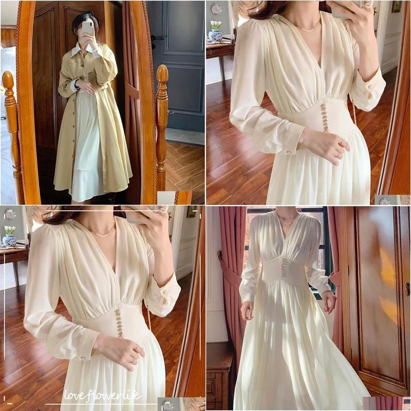 Basic & Casual Dresses Elegant Dress Ladie Long Sleeve Evening Midi Women Designer Vintage Party Korean Female Autumn 210521 Drop Del Dhhct