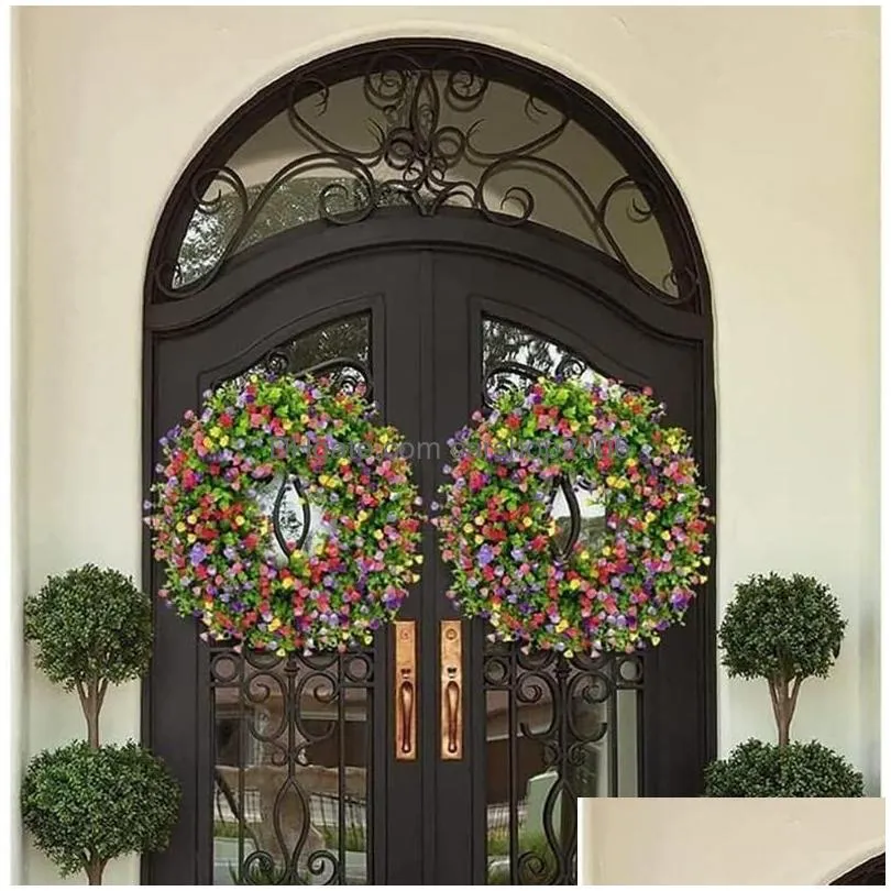 decorative flowers colorful artificial wreath wall hanging floral garland for front door window farmhouse decoration