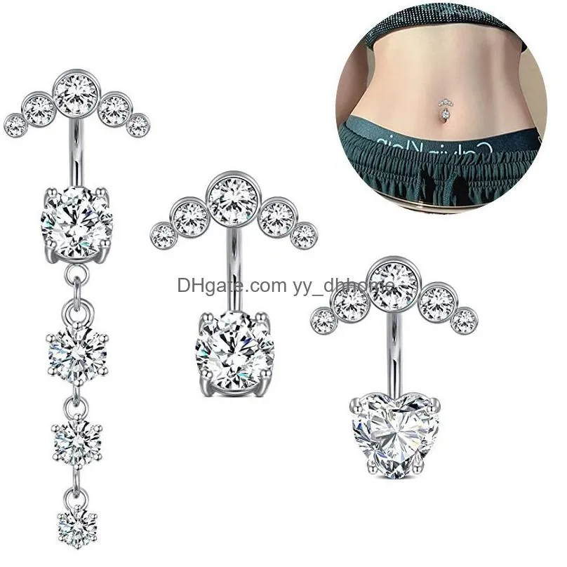 4pcs/set navel belly button rings dangling rosew gold silver color zircon stone women summer medical stainless steel piercing body jewlery 2023