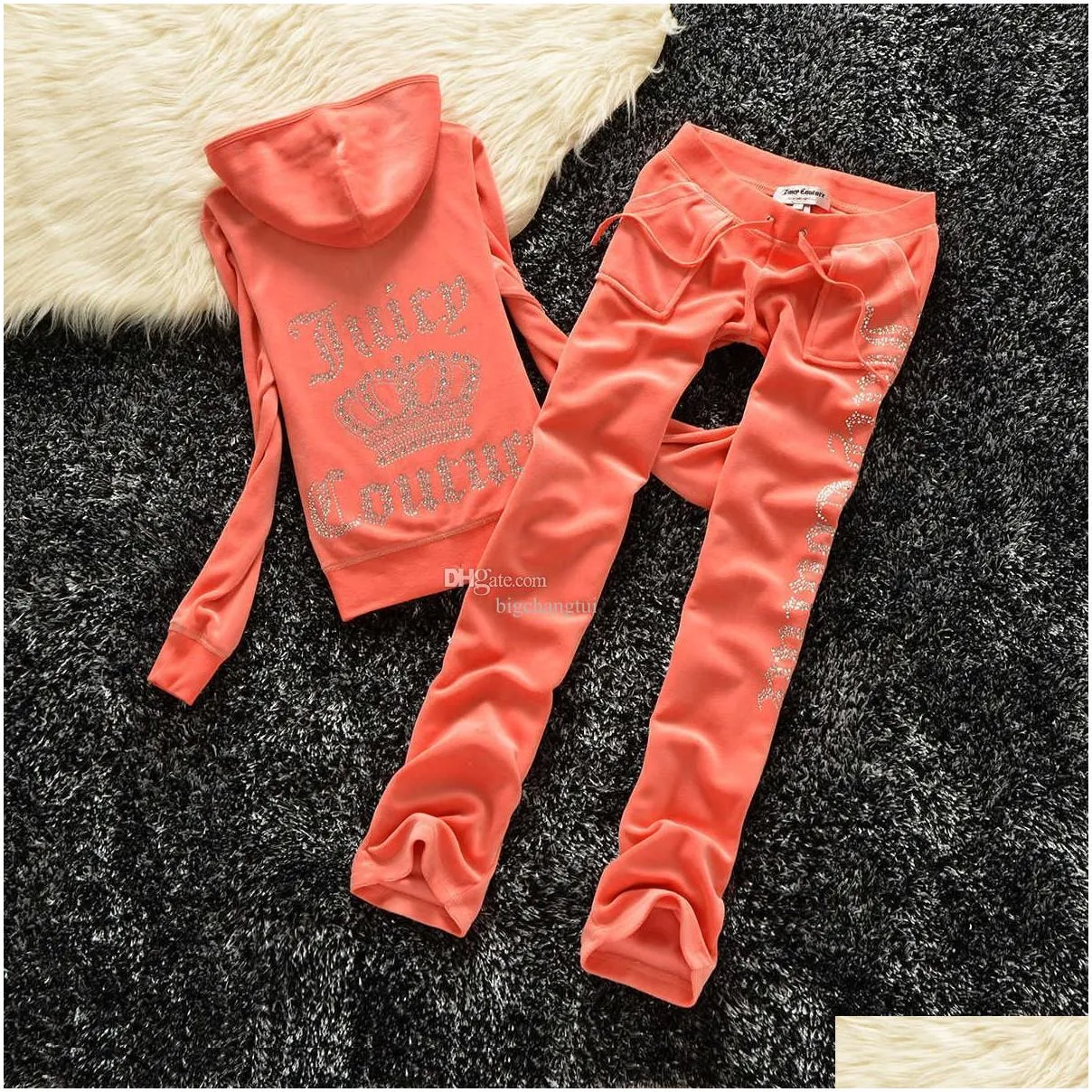 Juicy  Women`s Tracksuits 2023 Summer Brand Sewing 2 piece sets Velvet Velour Women Track Suit Hoodies And Pants Met Advanced Design