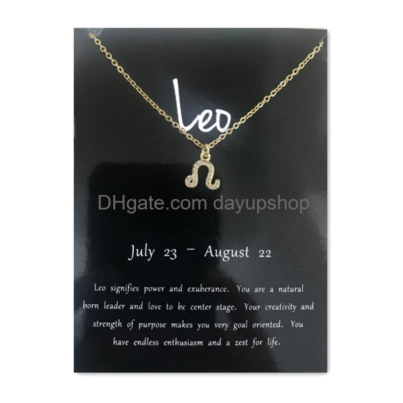 Pendant Necklaces 12 Constellation Zodiac Sign Necklace Horoscope Zircon Stainless Steel Jewelry Galaxy Libra Astrology Gift With Reta Dhoxz