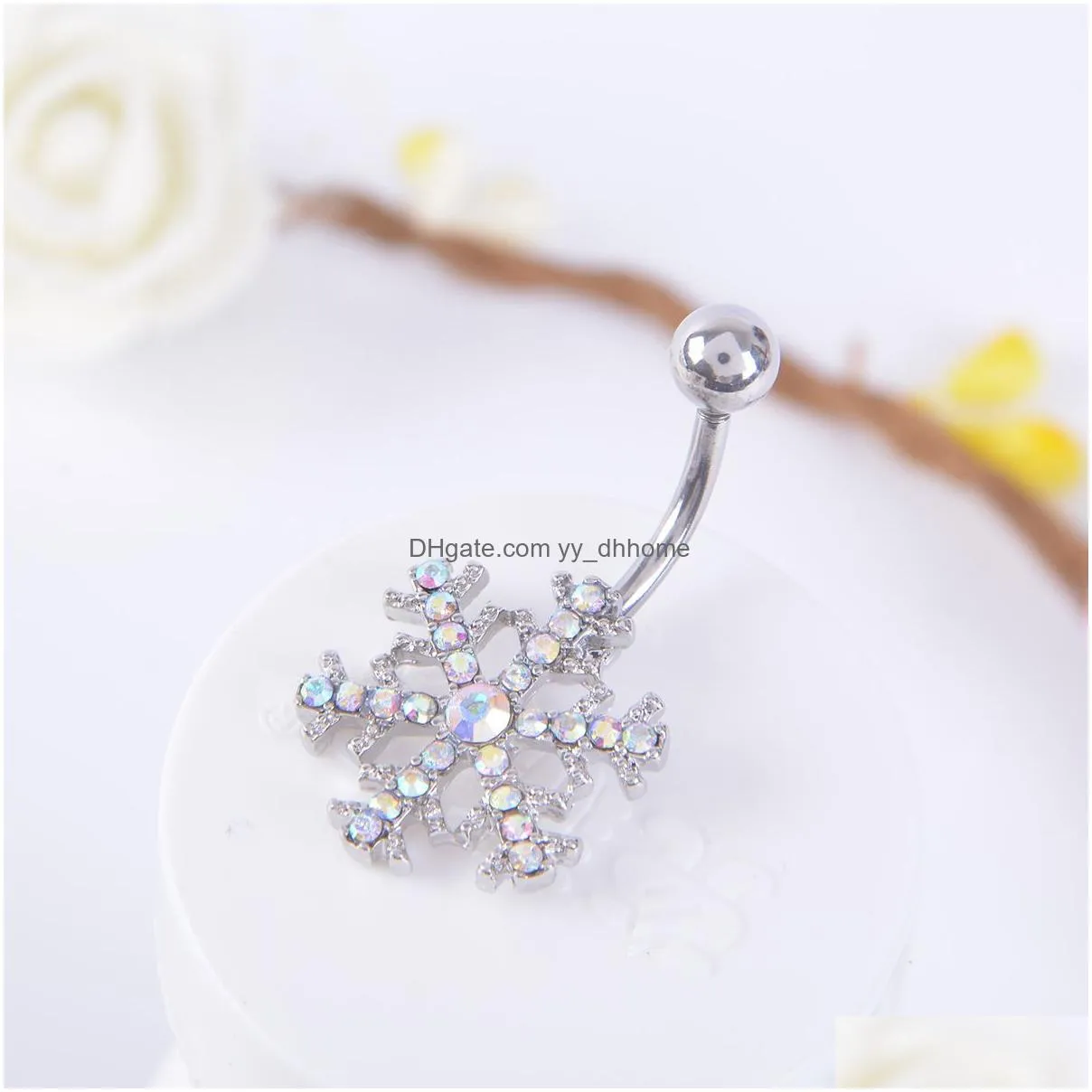 sexy wasit belly dance crystal body jewelry stainless steel rhinestone navel bell button piercing dangle rings for women snow flower