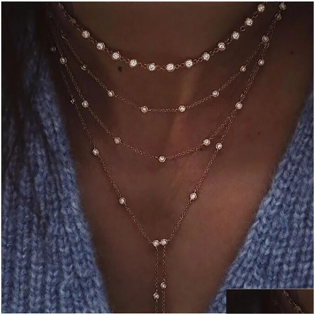Chokers Vintage Crystal Geometry Star Moon Lock Necklace For Women Boho Mti Level Pendants Necklaces Jewelry Gift 231025 Drop Deliver Dhza2