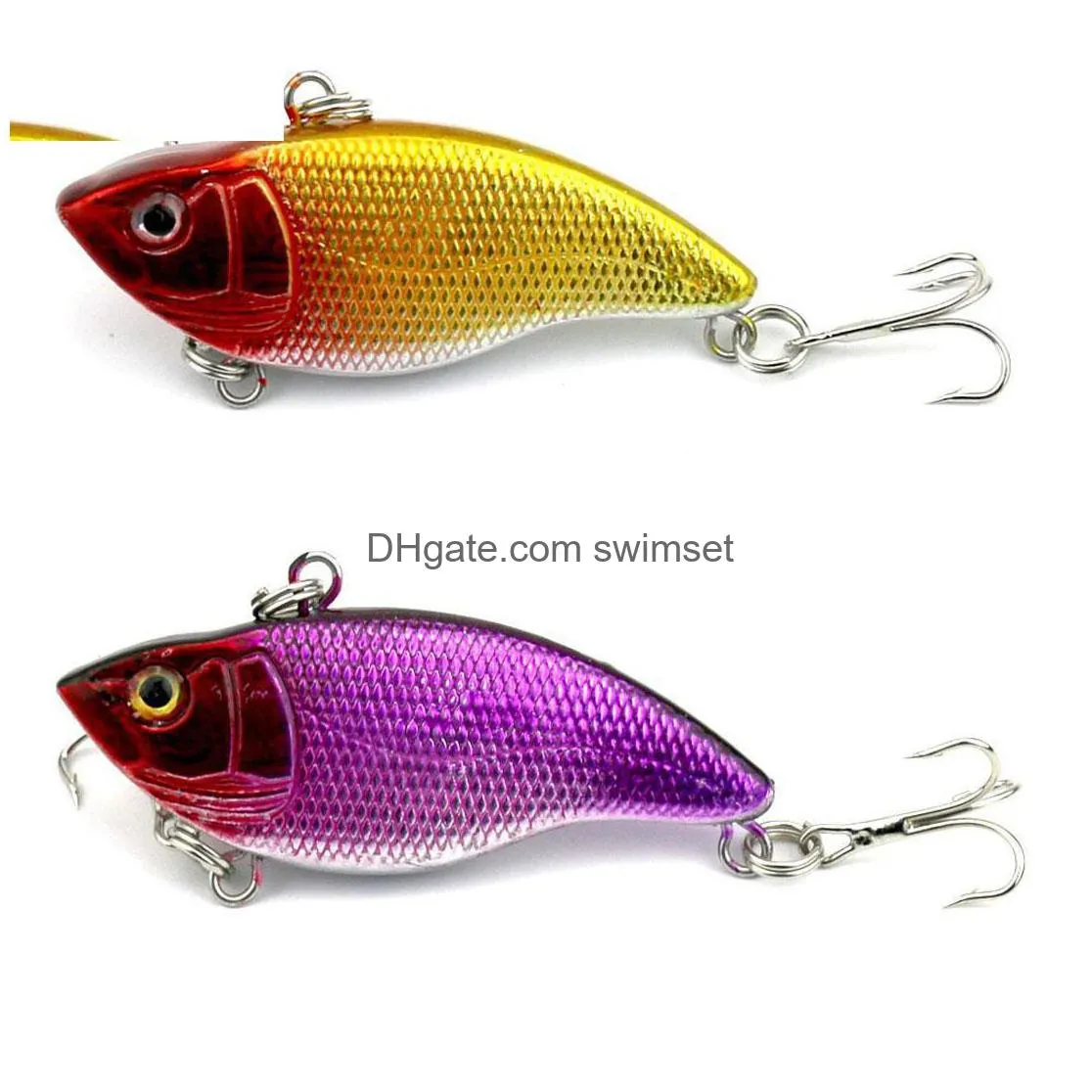 50Pcs The New Design Painting Fishing Lure 5.5Cm/2.16In 9.1G/0.35Oz Vib Bait 5 Color Crankbait Tackle Drop Delivery Dhh5E