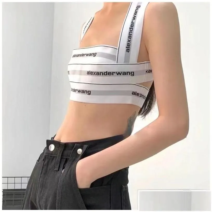 Women`S Tanks Camis Y Fashion Striped Letter Tie Corset Top Women Tight Sling Cross Cutout Street Party Y2K Clothes Crop Summer 22