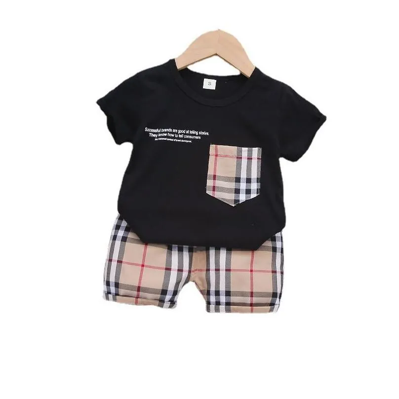 Clothing Sets Baby Boys Girls Plaid Toddler Infant Summer Clothes Kids Outfit Short Sleeve Casual T Shirt Shorts Drop Delivery Baby, M Dhi8E