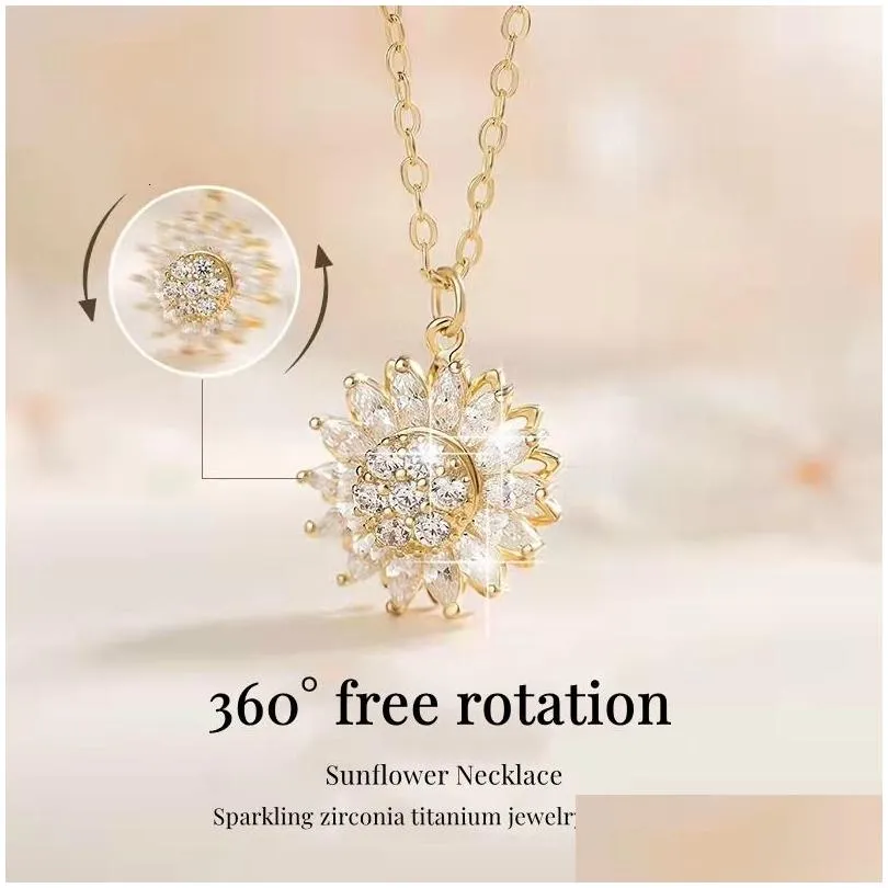 Navel & Bell Button Rings Fashion Rotating Sunflower Necklace Give Creativity 360 Non Stop Pendant Flower Banquet Wedding Jewelry Gif Dhj20