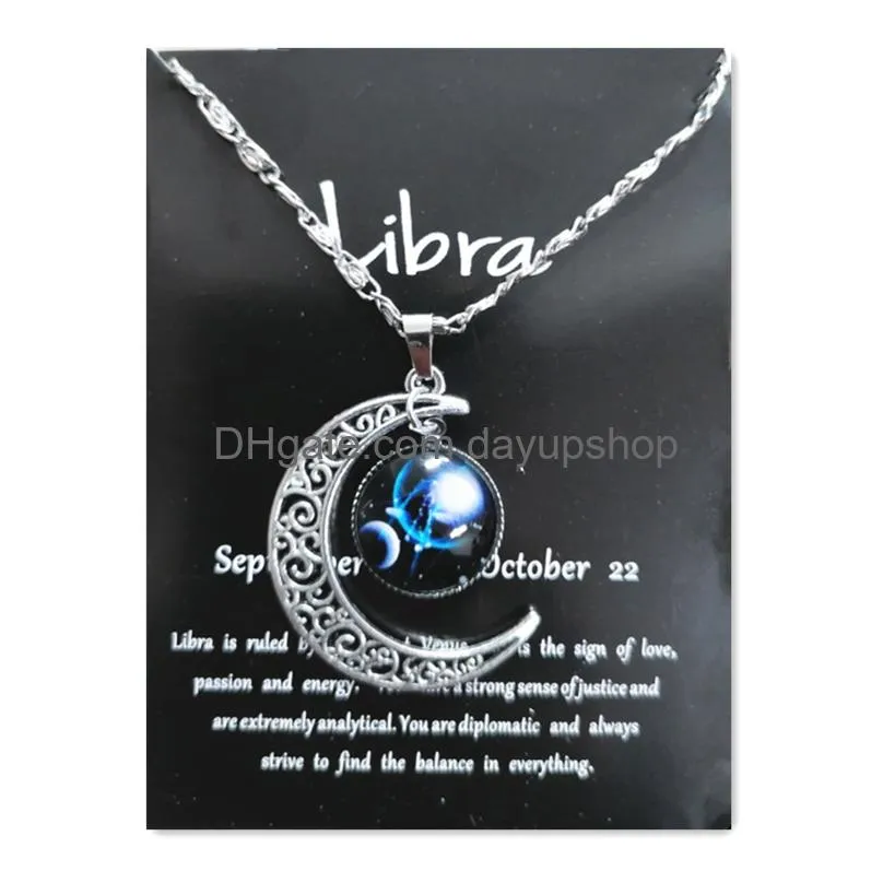 Pendant Necklaces Night Glow Retro Moon12 Constellation Zodiac Sign Necklace Horoscope Jewelry Galaxy Libra Astrology Gift With Retail Otxfh