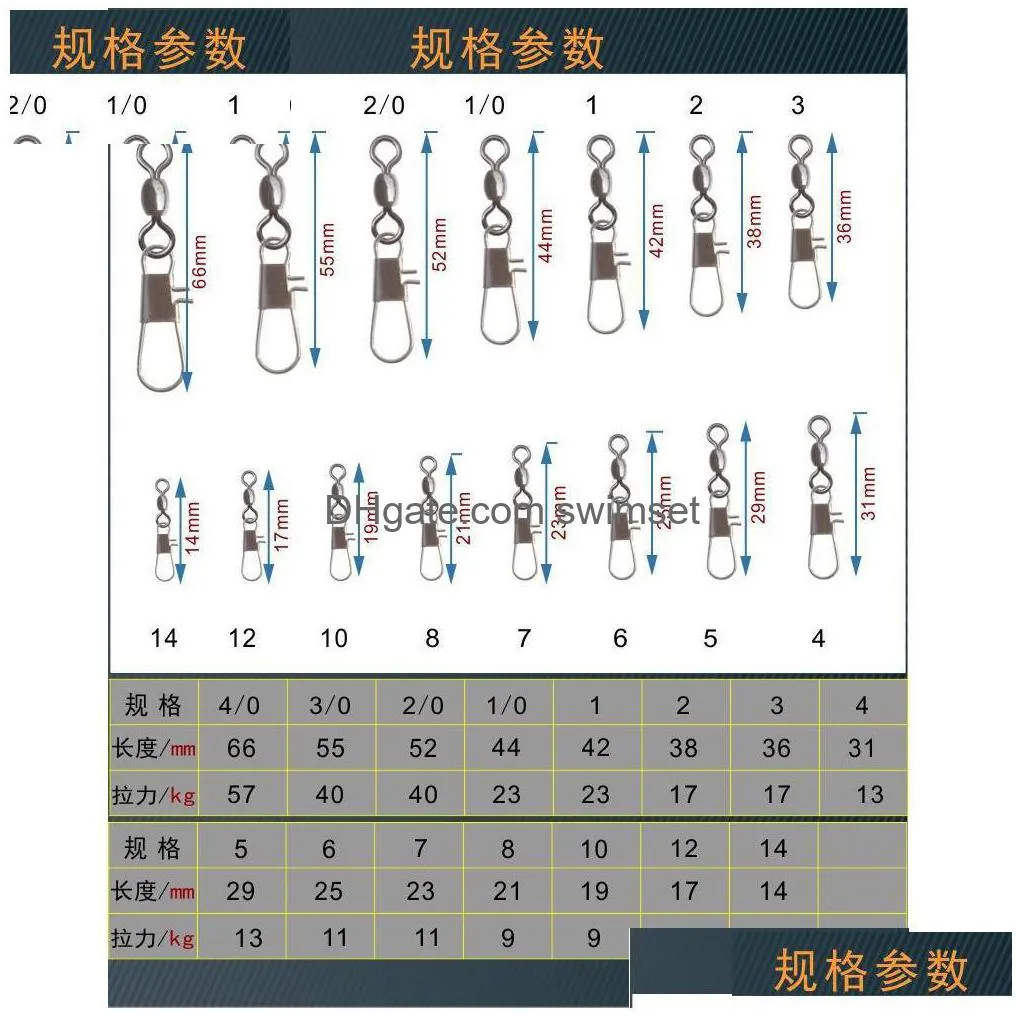 200Pcs/Lot Fishing Swivels Crane Swivel With Interlock Snap Stainless Bass Carp Tackle Freshwater Flyfishing Lure Connector Drop Deli Dhsxf