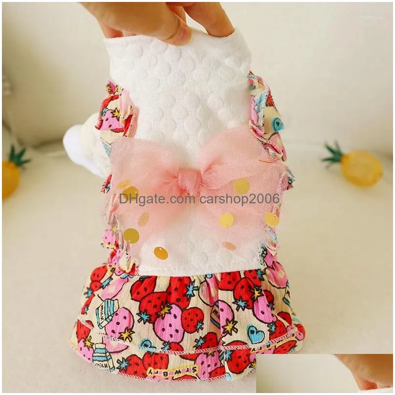 dog apparel warm princess dress pet dogs coat bow-tie strawberry puppy clothes for small large chihuahua supplies xs-xl
