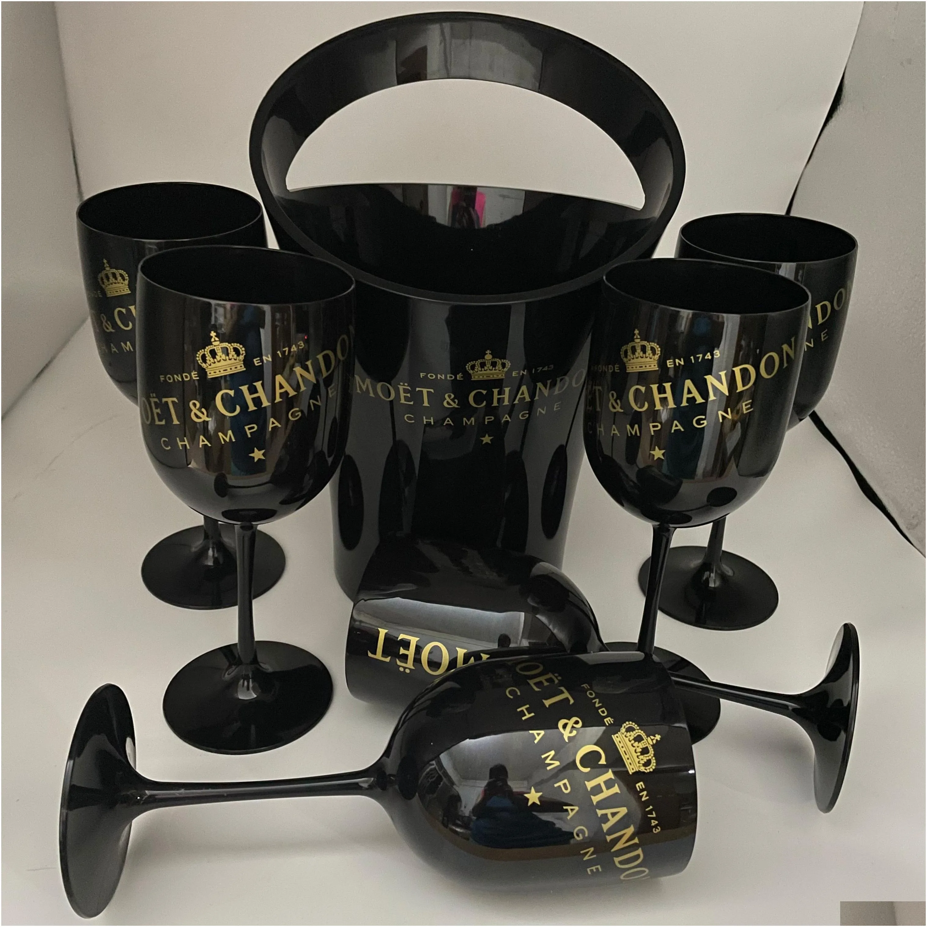 Mystery Black ice bucket and 6 moet glass for family party