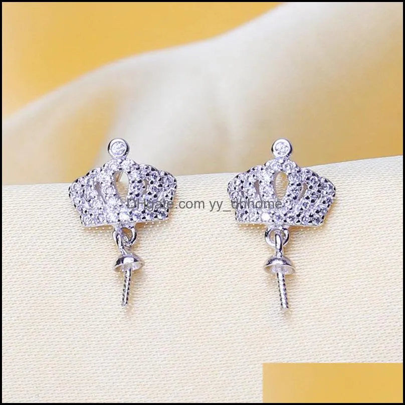 Jewelry Settings Pearl Earrings Setting Sier Zircon Crown Stud Earring Mounting Blank Diy Gift For Female Drop Delivery Dhgarden Dhooe