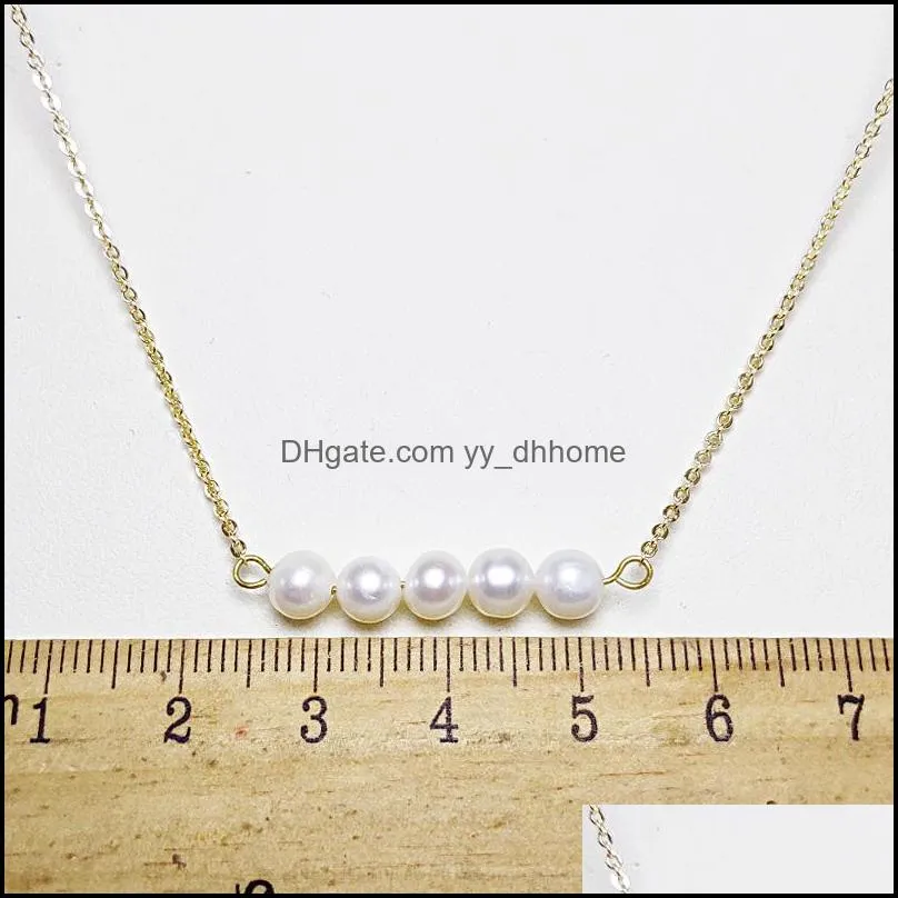 Pendant Necklaces Nce Beam Pearl 5Mm Near-Circle Necklace For Women Girl 14K Gold Filled Handmade Fashion Jewelry Girlfriend Dhgarden Dh6Um