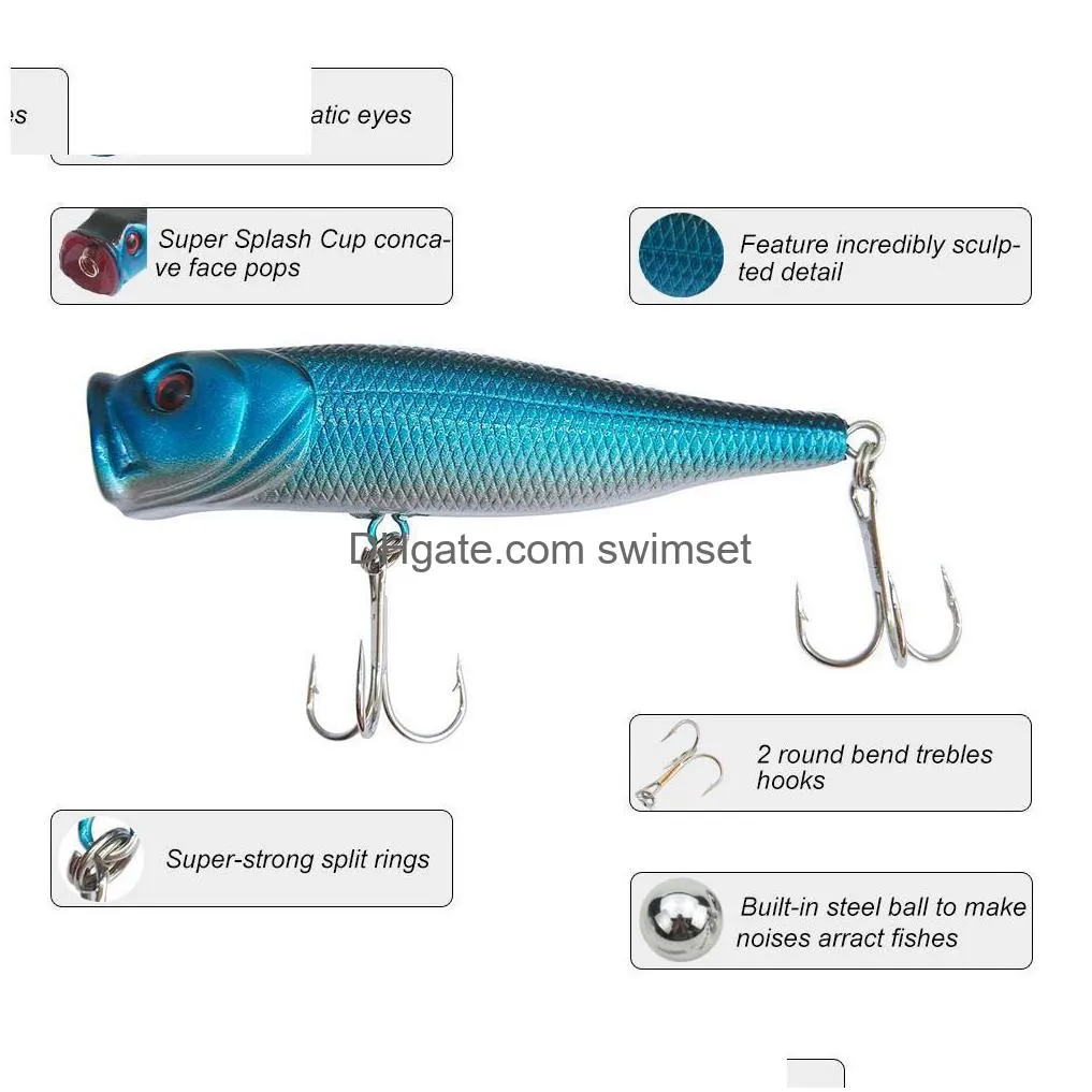 Fishing Lures Topwater Floating Popper Poper Lure Hooks Bait Bass Crankbait Drop Delivery Dhcxh