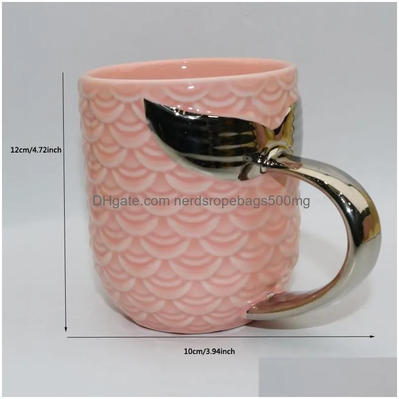 Mugs Mermaid Tail Ceramic Mug Gold Sier Handle Travel Drinkware Cup Creative Tea Coffee Breakfast Milk Cups Dh1098 Drop Delivery Home Dhkbo