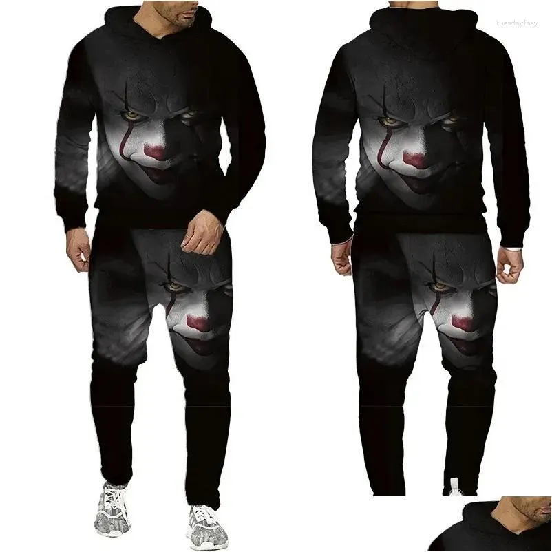 Men`s Tracksuits 3D Printing Couple Halloween Horror Movie Clown Fashion Men Women Crewneck Hoodies Pants Plus Size S-7XL