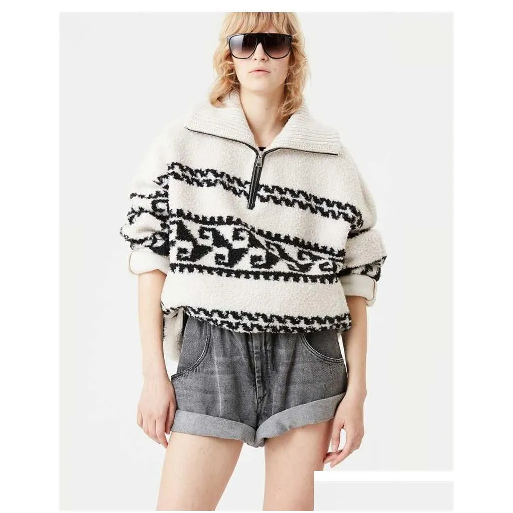 Isabel Marant Etoile Marner Sweater Women Zipper Pullover Sweaters Half-zip Fleece Coat