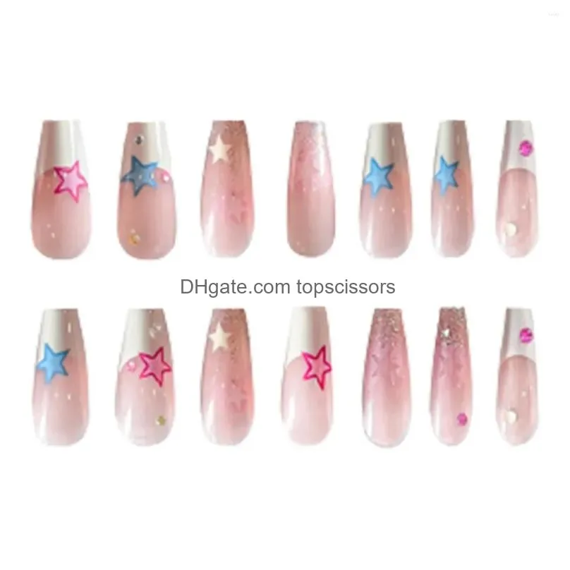 False Nails Cartoon Pink White Artificial Charming Comfortable To Wear For Daily Everyday Wearing Drop Delivery Dhsgd