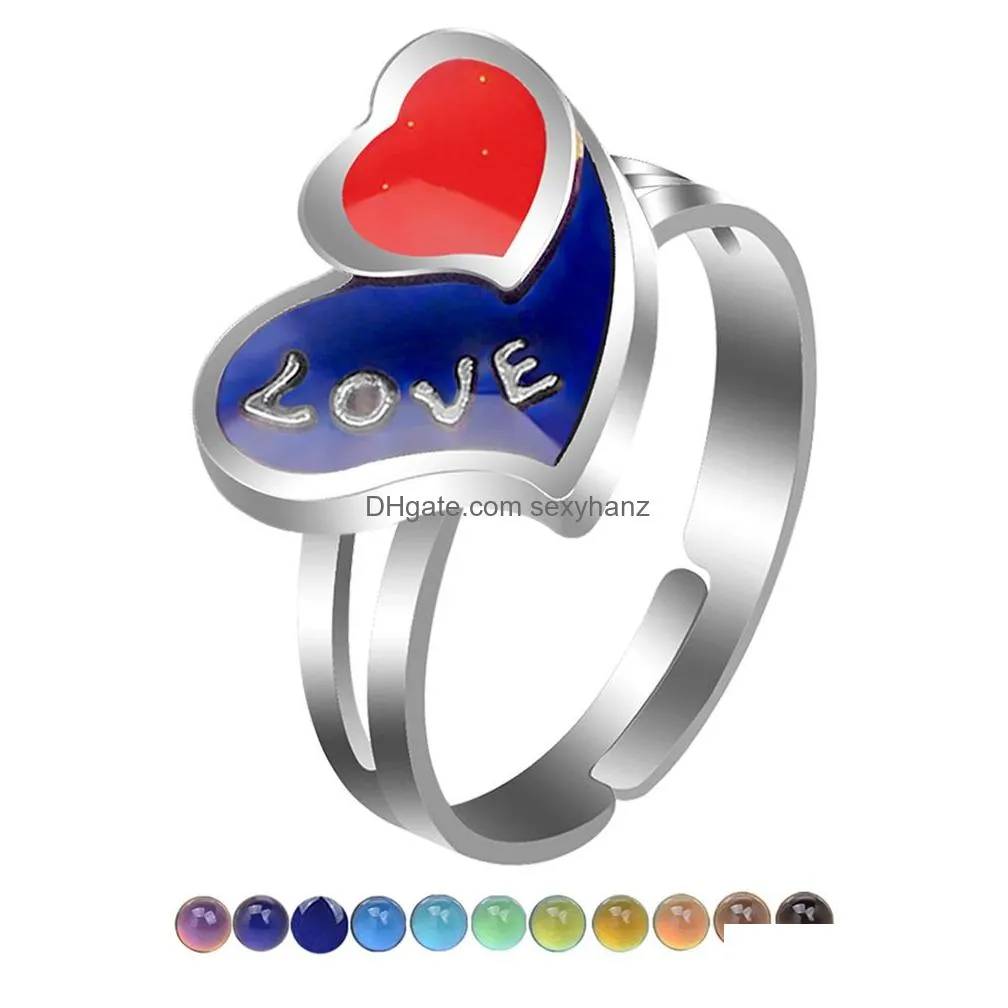 Other 10Pcs Fashion Woman Lovely Heart-Shaped Lovers Mood Ring Change Color Drop Delivery Jewelry Body Dhkok