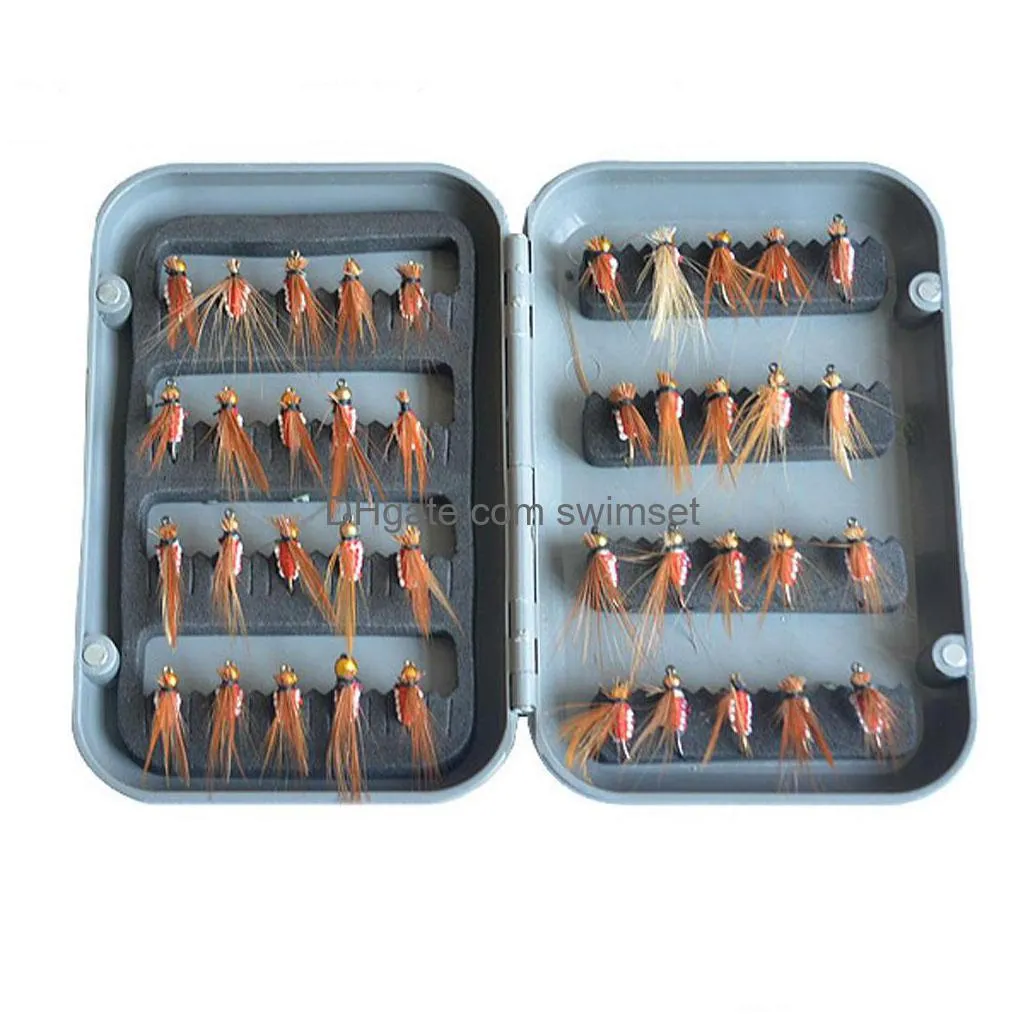 40Pcs/Set Dry Flies Trout Various Artificial Insect Baits Fly Fishing Hooks Lures Box Drop Delivery Dhz0D