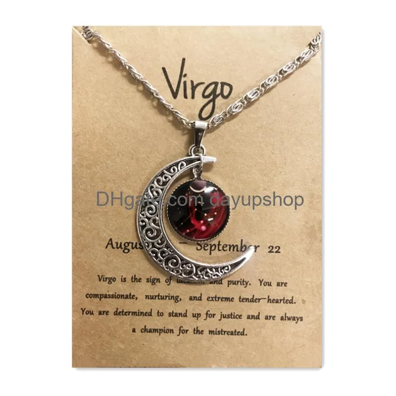 Pendant Necklaces Night Glow Retro Moon12 Constellation Zodiac Sign Necklace Horoscope Jewelry Galaxy Libra Astrology Gift With Retail Otpmo