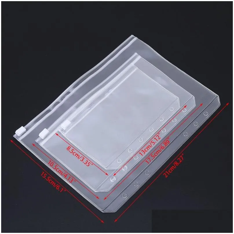 wholesale A5/A6/A7 PVC Binder Cover Clear Zipper Storage Bag 6 Hole Waterproof Stationery Bags Office Travel Portable Document Sack