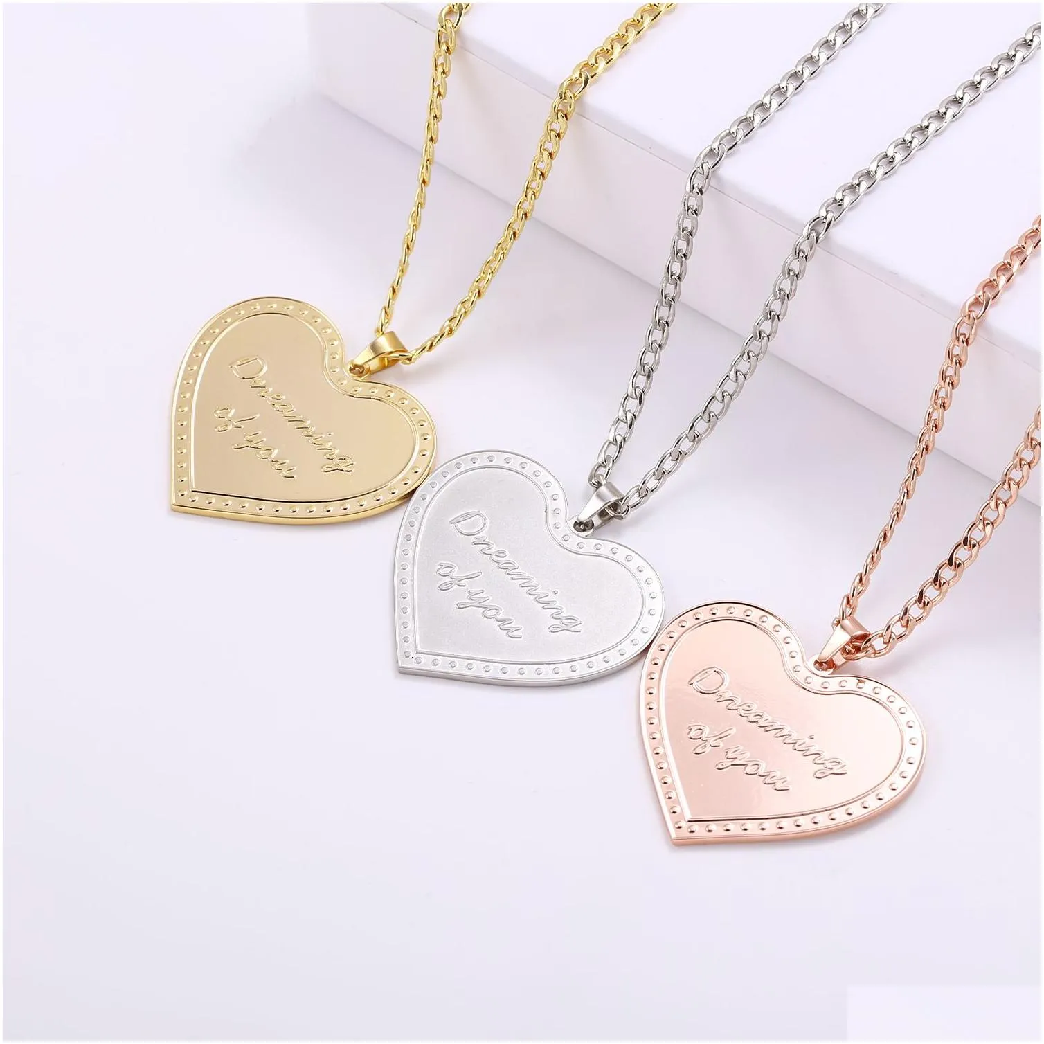 Pendant Necklaces Heart Custom For My Sister Charm Deep Engraved 18K Gold Plated Waterproof Jewelry Necklace Firend Gift 230831 Drop Dhdkt