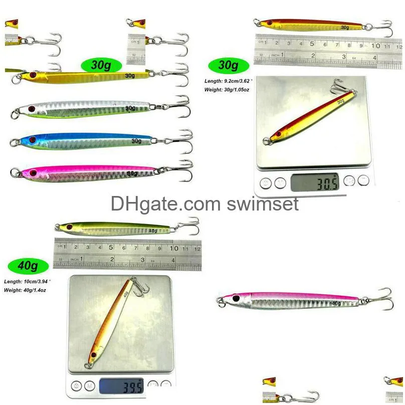 10 Pieces Metal Jig 30G 40G Jigging Spoon Saltwater Fishing Lure Casting Trolling Jigs With Treble Hook Hard Drop Delivery Dhgap