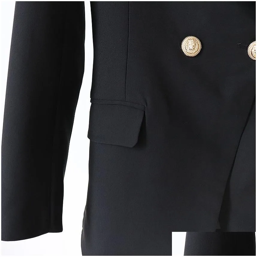 Premium New Style Top Quality Blazers Original Design Women`s Double-Breasted Slim Jacket Metal Buckles Blazer Retro Shawl Collar Outwear Black White size
