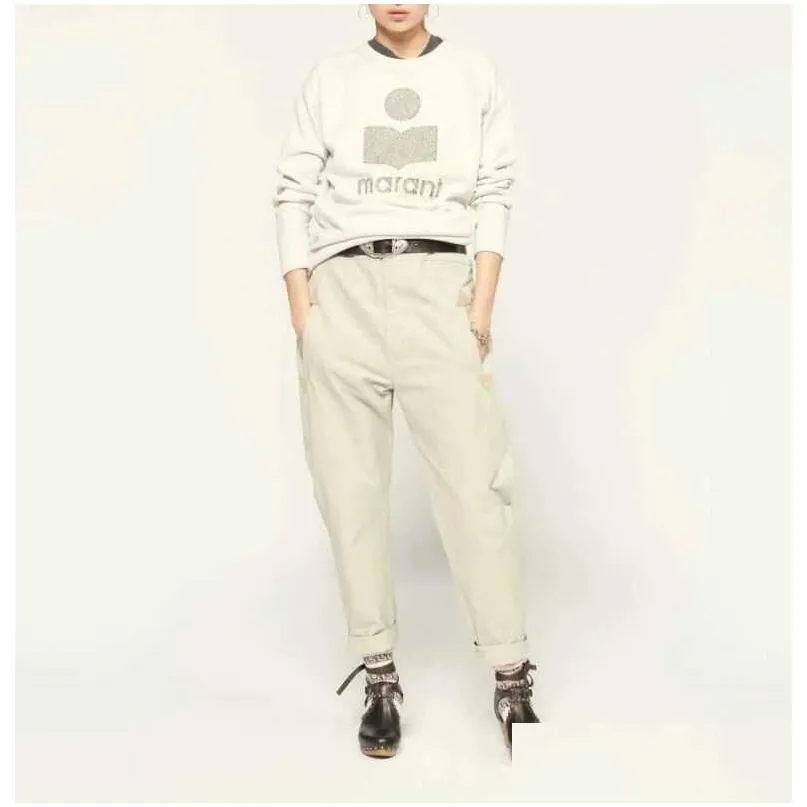 Isabel Marant Women Cotton Terry Raglan Sweater Fashion Designer Long Sleeves Sweatshirt Casual Hoodie