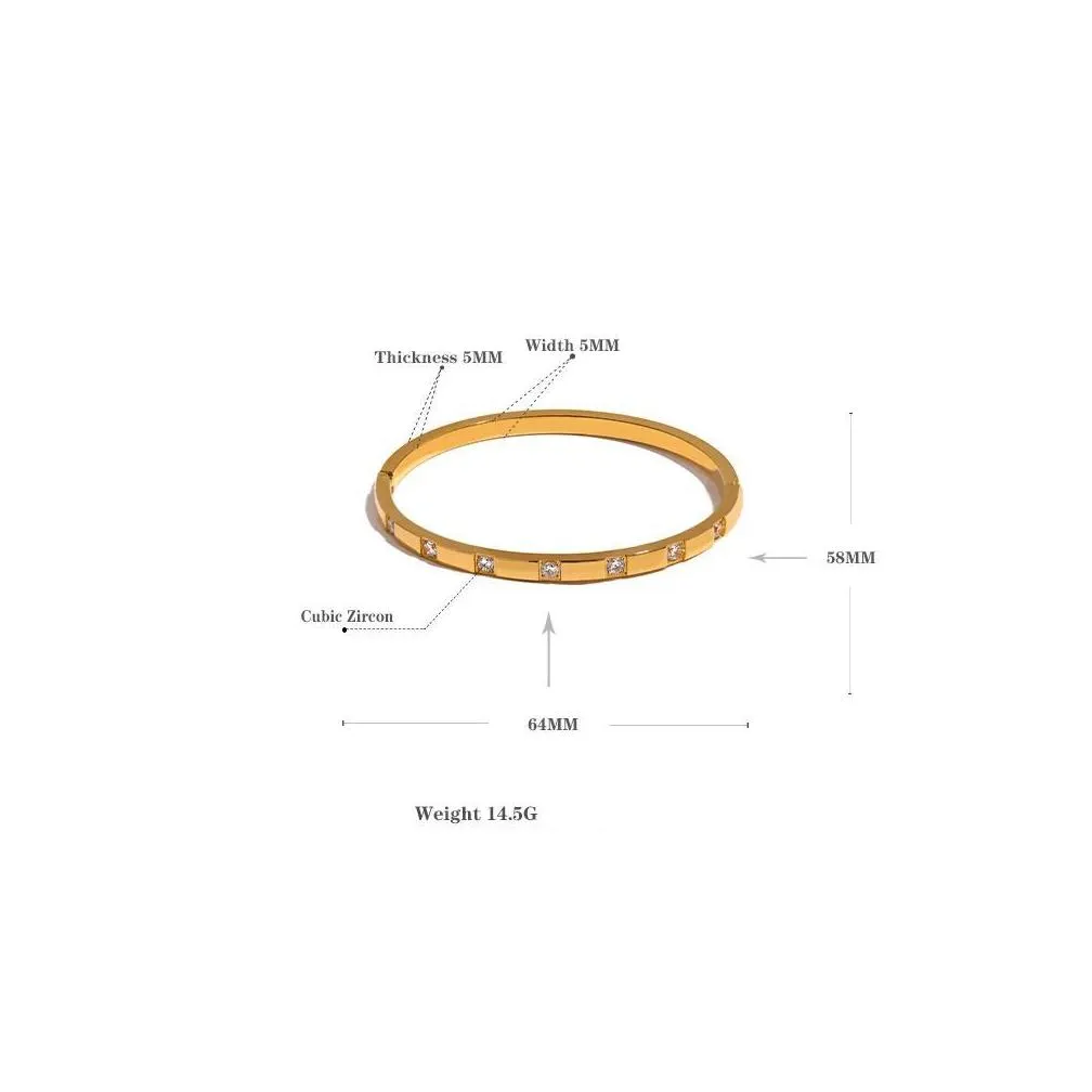 Stylish Cubic Zirconia 14k Yellow Gold Wrist Bangle Bracelet Waterproof Jewelry for Women Charm Fashion