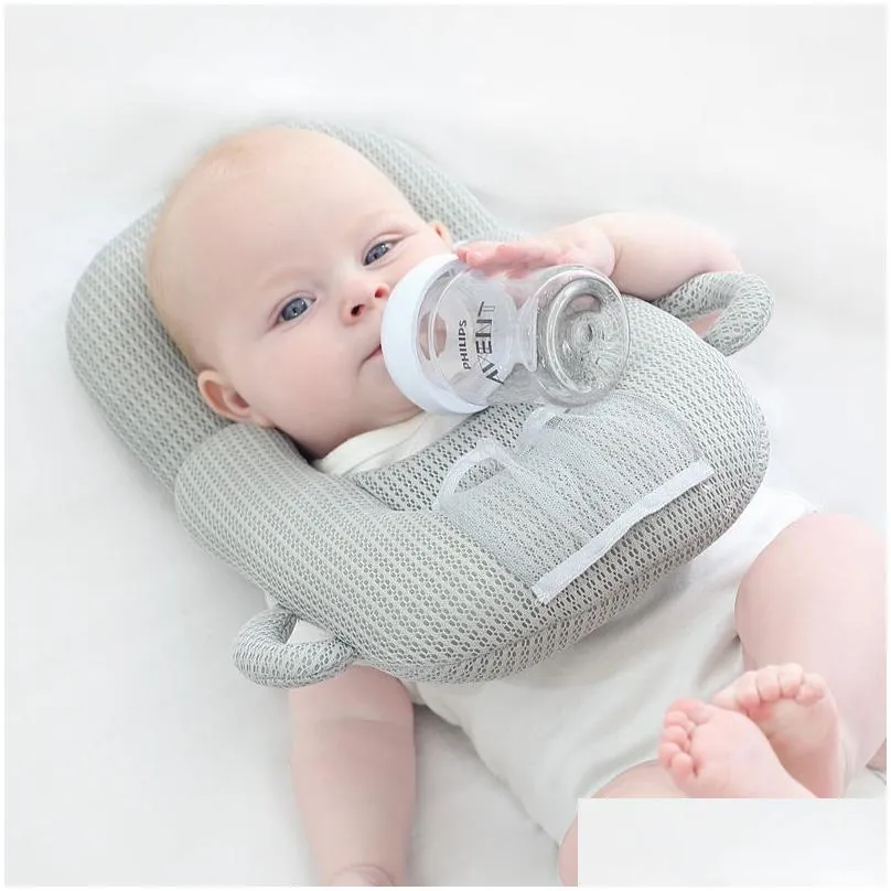 Pillows Infant Baby Girls Self Feeding Nursing Pillow Ushape With Fixed Bottle Bag Double Ears Handle Accessory Born Drop Delivery Dhdjz