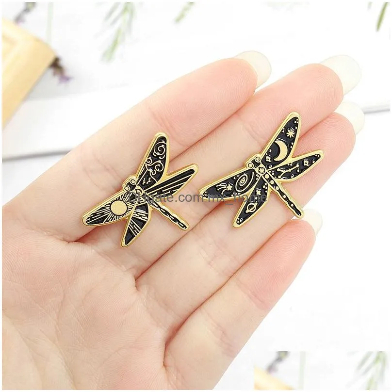 cartoon insect dragonfly clothes brooch sun moon star paint animal pins for women sweater skirt bags alloy badge jewelry accessori271o