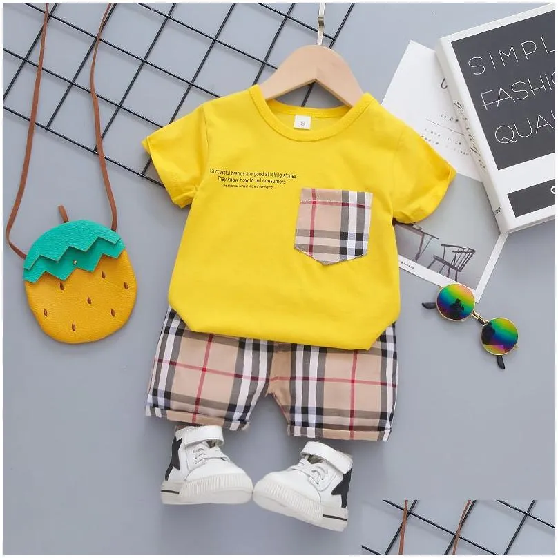 Clothing Sets Baby Boys Girls Plaid Toddler Infant Summer Clothes Kids Outfit Short Sleeve Casual T Shirt Shorts Drop Delivery Baby, M Dhi8E