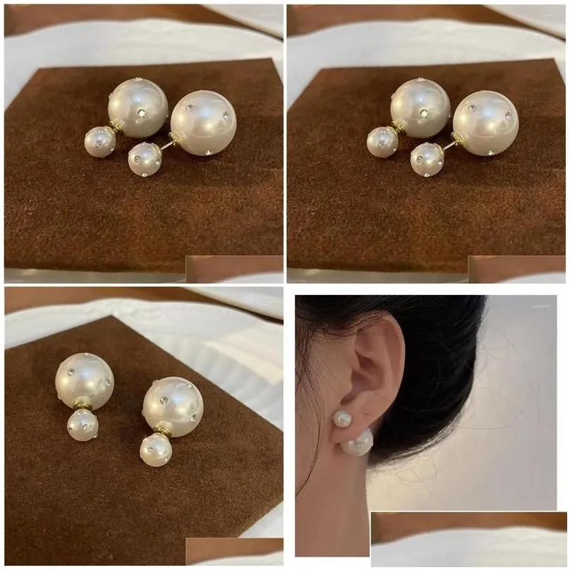 Stud Earrings Classic Double Side Simated Crystal Pearl For Women Gift Luxury Designerjewelry Drop Delivery Jewelry Otjvc