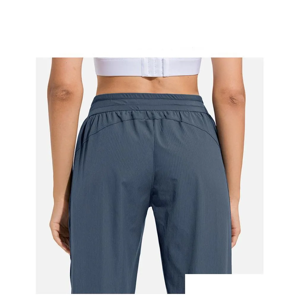 lululemen womens LL Women Jogging Yoga Ninth Pants Pocket Fitness Leggings Soft High Waist Hip Lift Elastic Casual Drawstring Legs