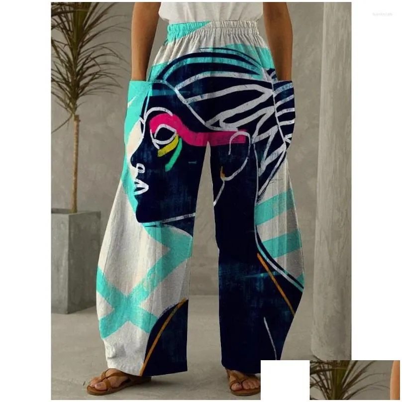 Women`s Pants Women Fashion Wide Loose Wide-leg African High-waist Straight-leg Fitness Trousers Pocket Yogo Pant Sportwear